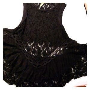 Free people LACE high low cut out top